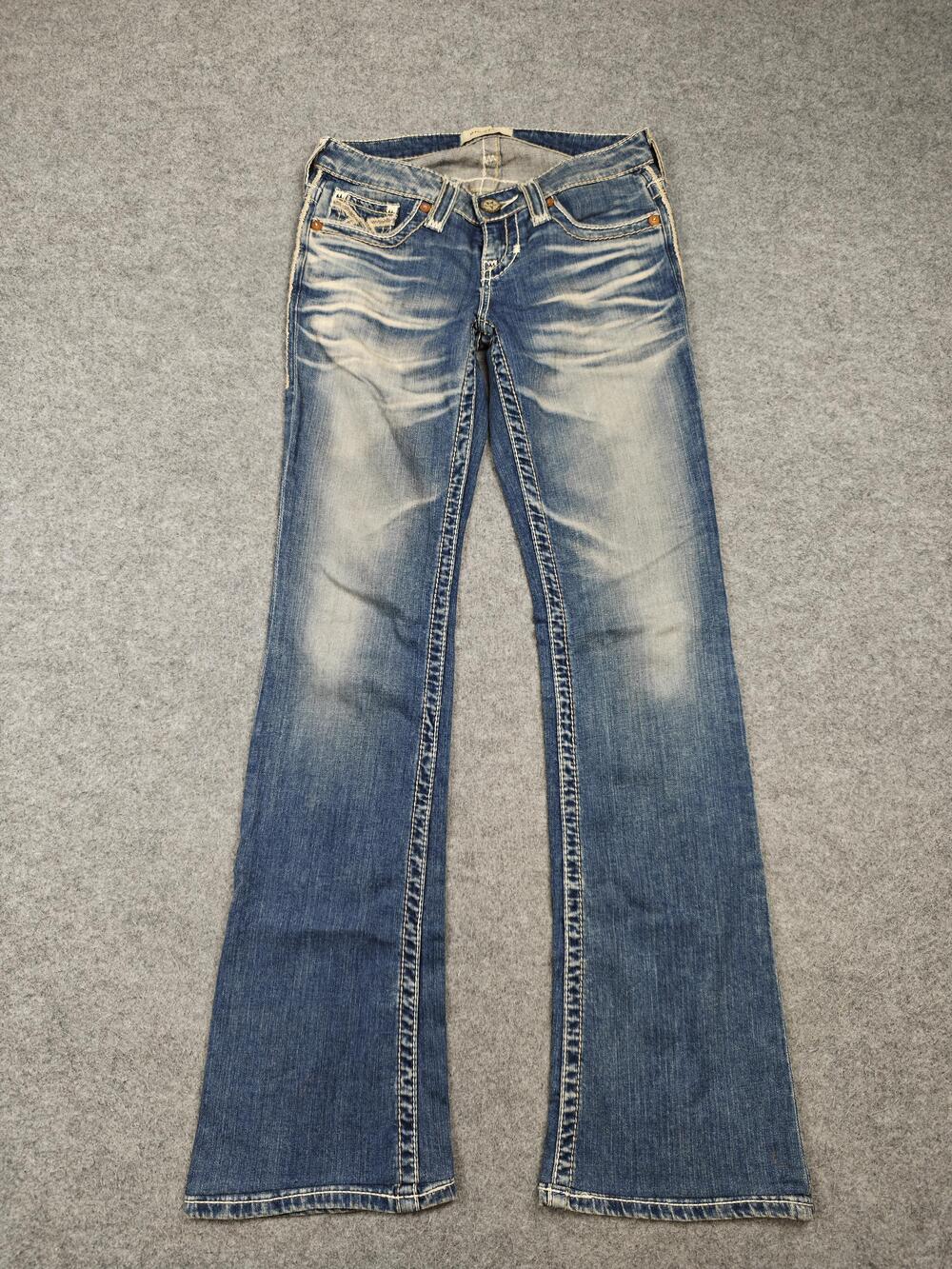 BIG STAR Jeans Womens 24 Blue Bootcut Distressed Embroidered 31 Inseam